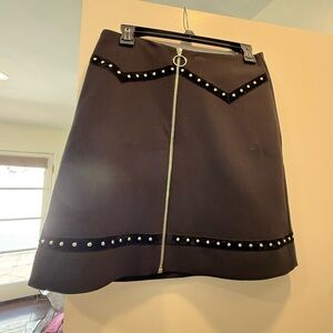 Maje Brown Silver Embellished A-Line Skirt Knee-Length